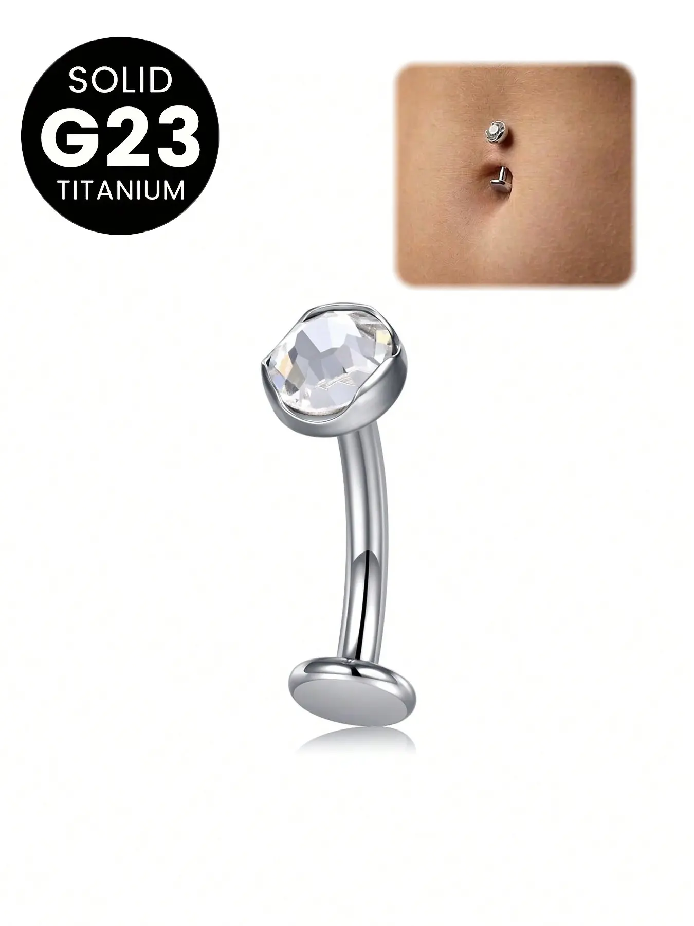 Hypoallergenic G23 Titanium Alloy Belly Button Ring, 14G Sparkling Cubic Zirconia Stones Accents Navel Jewelry, 10mm Internally Threaded Long Bar Navel Barbell Stud Flat Back Belly Piercing, Cartilage Earring, Minimalist for Daily Wear, Chic Body Jewelry