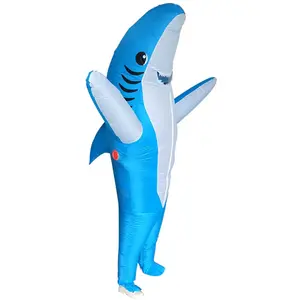 2.2M Inflatable Blue Shark Costume for Adults - Funny Blow Up Shark Outfit with Fan & Battery Box for Halloween, Ocean Themed Parties, Birthday Events & Summer Holiday Gatherings
