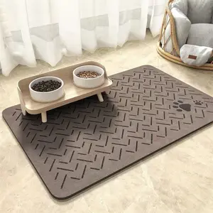 Absorbent Pet Feeding Mat, Quick Dry Food and Water Bowl Pad, Waterproof Back, Non-Slip Striped Pet Dining Mat, 19x12 Inches
