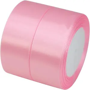 Pink Satin Ribbon 1-1/2 inch for  Wrapping 2 Rolls 50 Yards Fabric Ribbon Silk Floral Ribbon Wedding Party Wreath Decorative Ribbon for Valentine's Day & Mother's Day Sewing-Binding-Bow