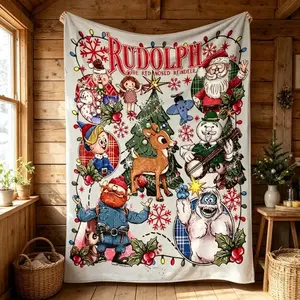 Soft Funny Throw Blanket Rudolph The Red Nosed Reindeer Christmas Flannel Blanket Soft Lightweight Cozy Throw AC Blanket Kids Adults Sofa Bed Winter Holiday Home Decor Movie Night Christmas Party New Year Eve Family Gift