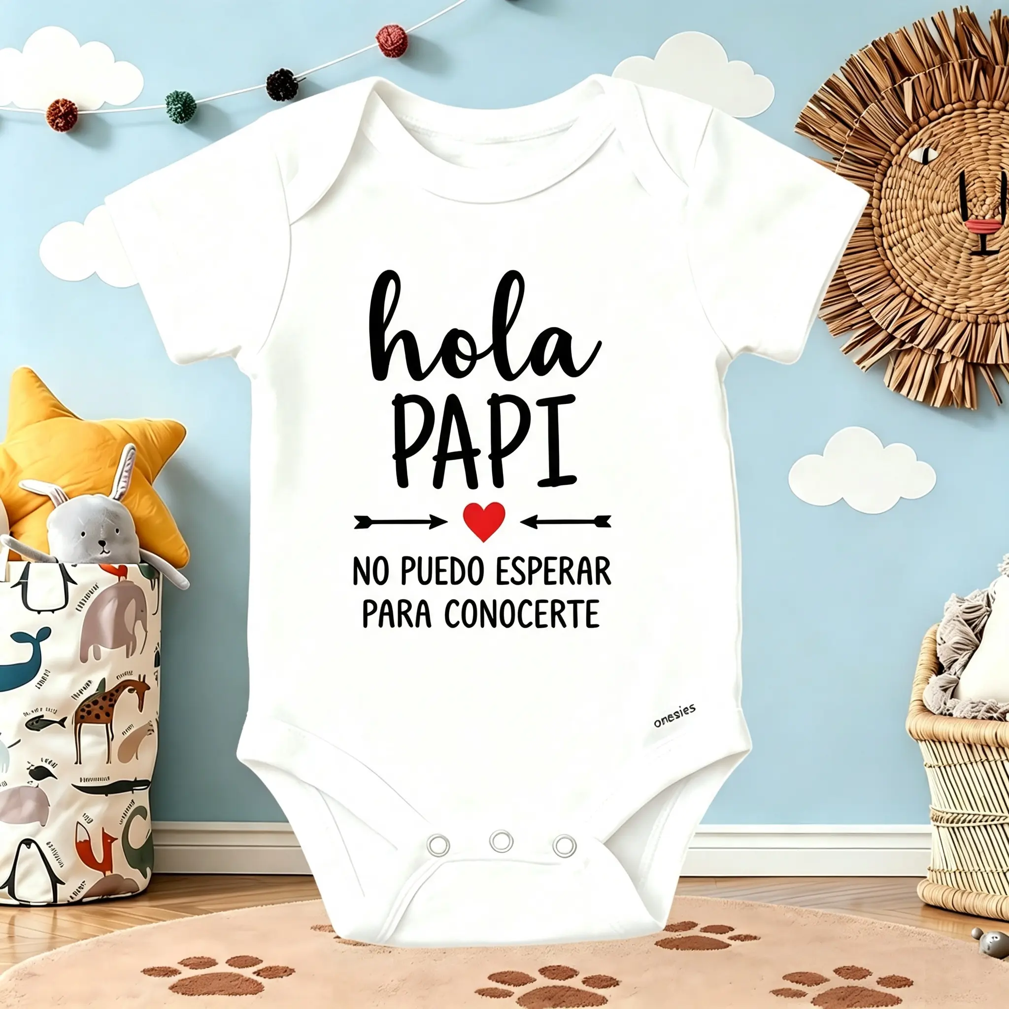Soft Cotton Spanish Baby Bodysuit - Hola Papi Pregnancy Announcement Outfit for Dad-To-Be Reveal, Hispanic Family Newborn Gift