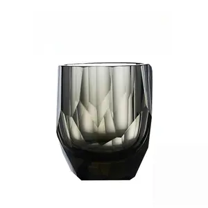 Crystal "Raw Stone" Luxury Whiskey Glass | Premium K9 Smoky Crystal Bourbon Tumbler | High-End Textured Old Fashioned Cocktail Glass Gift Set for Men (220ml)