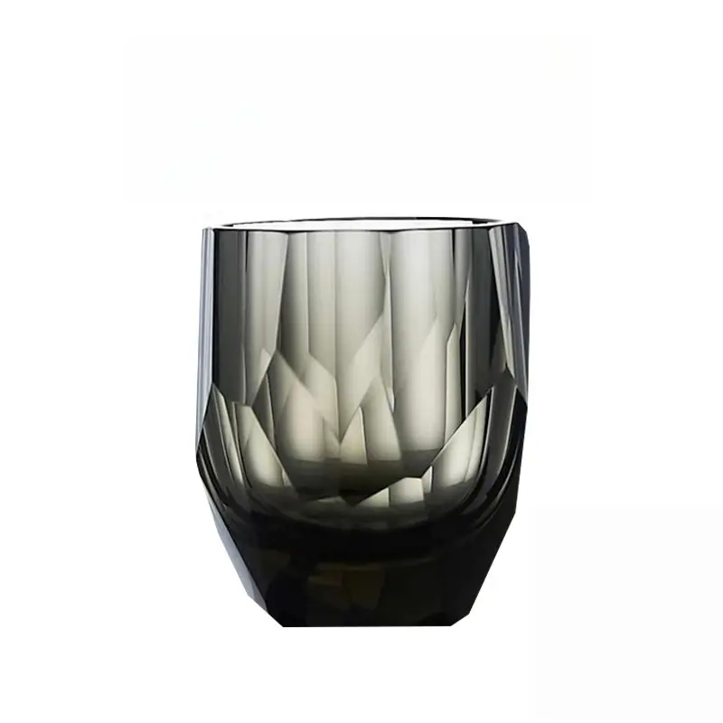 Crystal "Raw Stone" Luxury Whiskey Glass | Premium K9 Smoky Crystal Bourbon Tumbler | High-End Textured Old Fashioned Cocktail Glass Gift Set for Men (220ml)