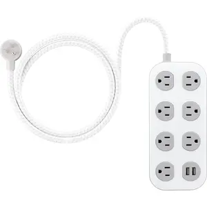 GE 7-Outlet Surge Protector with USB 1470J 2 USB-A (2.4A) 4' Braided Cord White