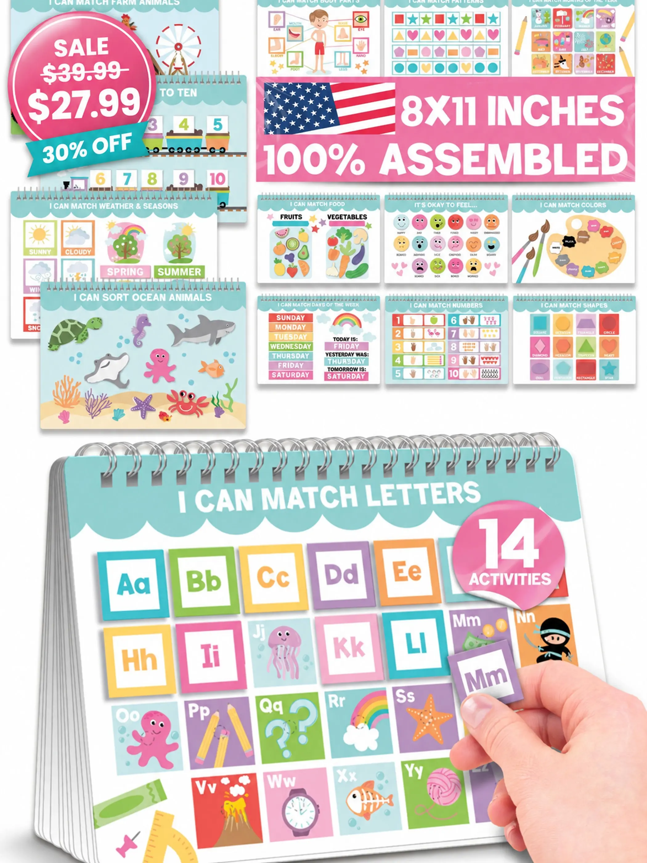 Hadley Designs My First Busy Book - Preschool Montessori Learning Tool for Toddlers 3-4 Years, Early Childhood Development Hands-On Interactive Pages Quiet Book for Homeschool