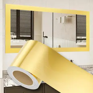 Peel and Stick Removable Wallpaper Borders 390" x 4" Self Adhesive Brushed DIY Mirror Frame Border Sticker for Kitchen Bathroom Wall Decor, Brushed Golden, Covers 10.8 Sq.Ft
