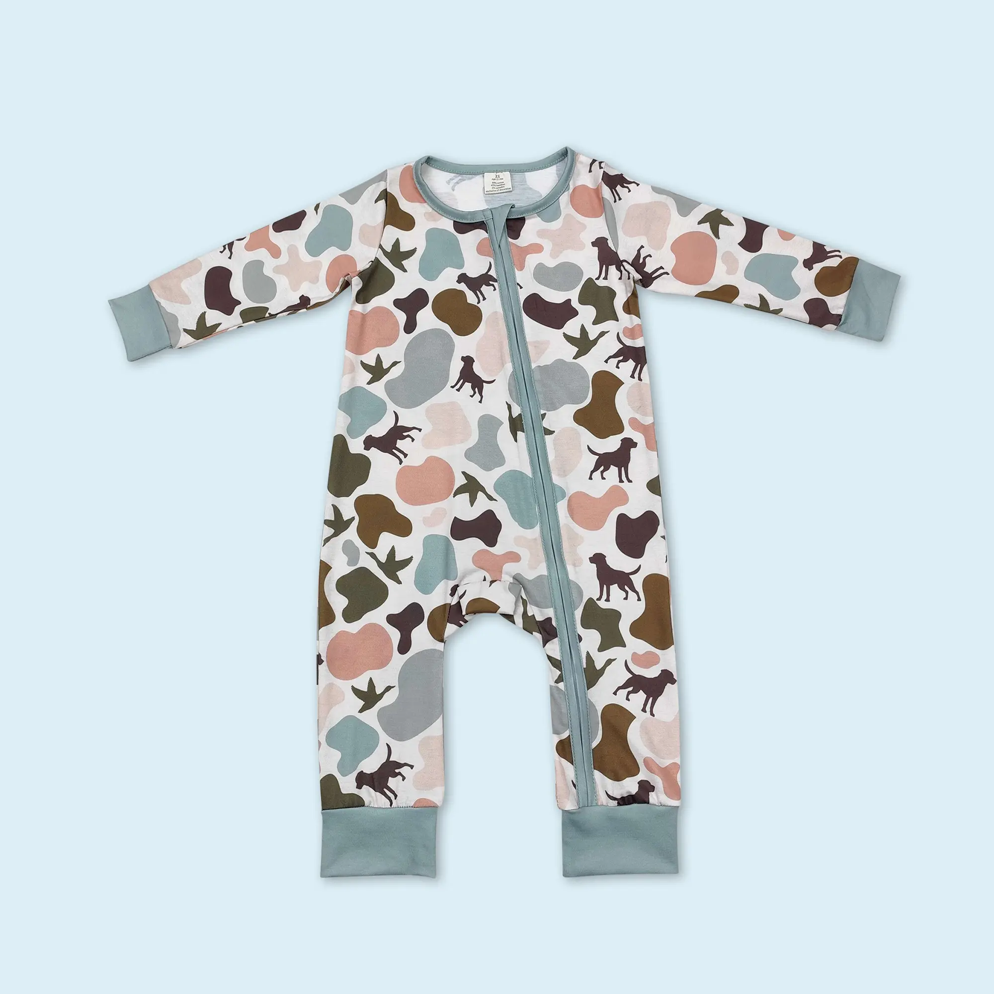 Mallard duck dog camouflage toddle kids boy long sleeve zip romper
