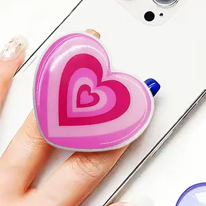 Cute Pink Gradient Heart Phone Grip - Kawaii Collapsible Pink Love Phone Grip Stand for iPhone, Kindle, iPad | Aesthetic Phone Charm & Accessories for Girls & Women