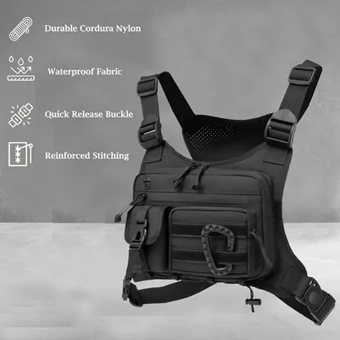 Unisex Durable Nylon Tactical Chest Bag - Adjustable Shoulder Straps, MOLLE System, No Zippered Pockets, Vest/Backpack Fit, Quick-Grab Access, Fitness & Outdoor Hiking Essential Small Waistband-Compatible Pack