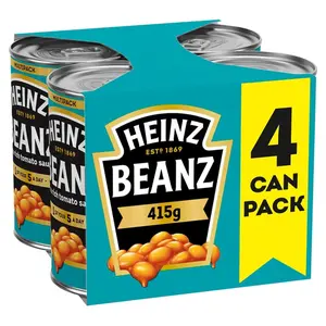 Heinz Baked Beans 415g Pack of 4 | Authentic English Recipe | Classic Tomato Sauce | High Fiber Low Fat Gluten Free Pantry Staple