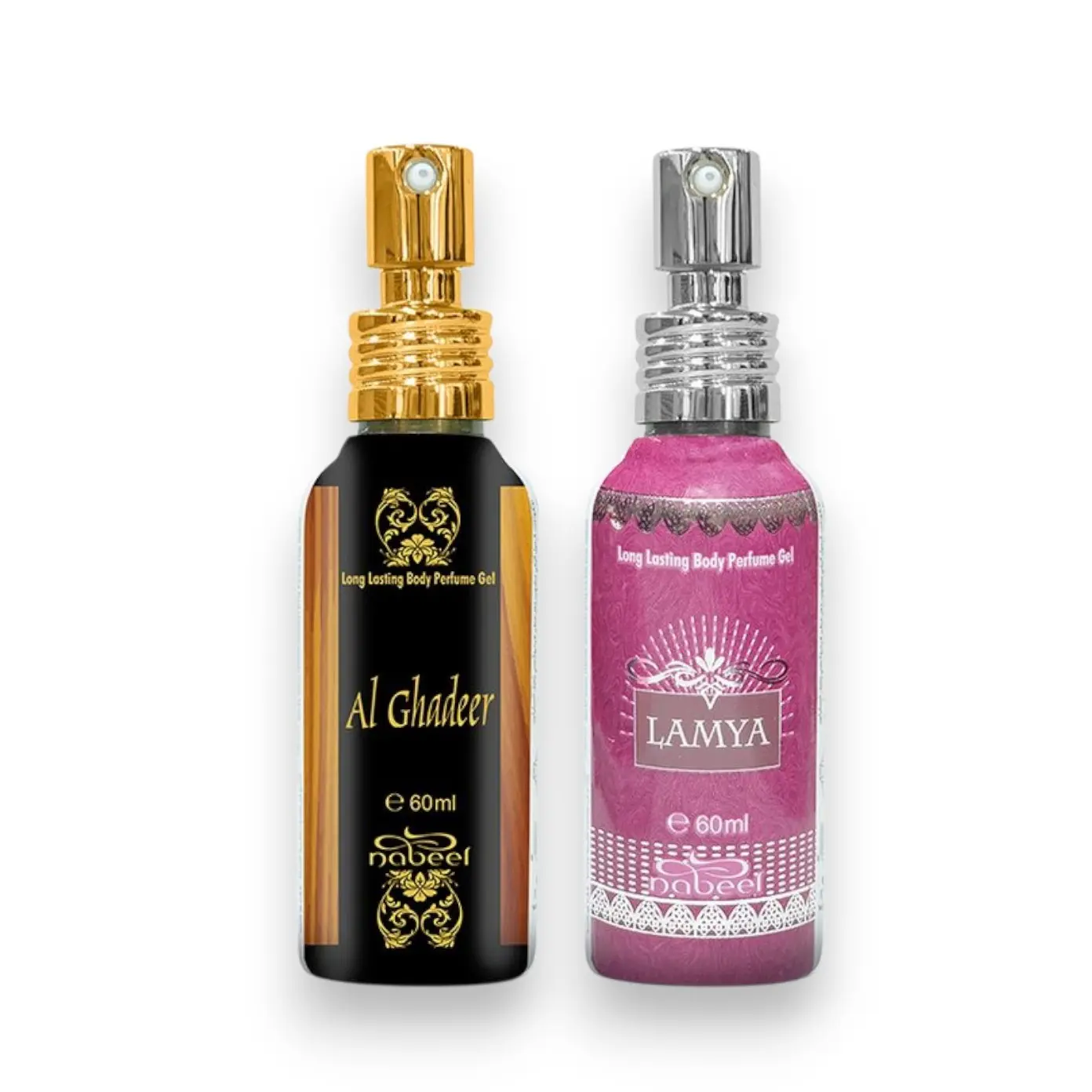 Nabeel Unisex Body Perfume Gel Set - Al Ghadeer & Lamya Gels, 60 ML, Lemon-Rose & Vanilla Notes, Unisex Use