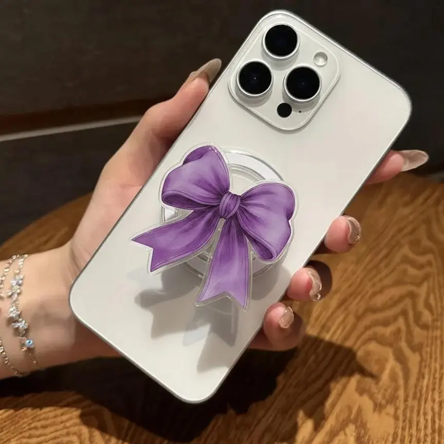 Purple Ribbon Bow Magsafe Phone Grip, Aesthetic Magnetic Phone Holder, Accessory for E-Readers