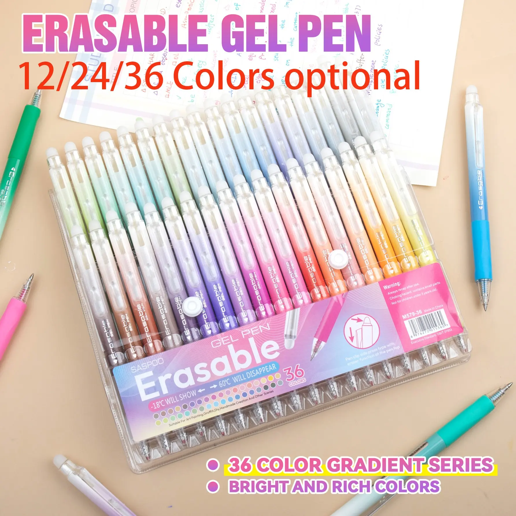 36 Color Erasable Gel Pens Set, Erasable Scribble, 0.7mm Fine Point Markers, Fine Tip Markers for Art & School, Perfect Gift for Boys & Girls, Back to School Essentials, Drawing Art Supplies