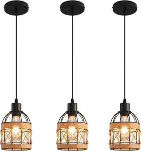 Farmhouse Pendant Light Fixture, Black Pendant Lights for Kitchen Island Industrial Lantern Pendant Light Fixtures with Light Shade, Adjustable Height Hanging Pendant Lighting