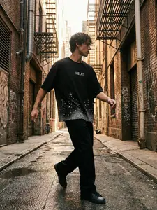 HELL! Flame Rhinestone Graphic Tee | Black Vintage Wash | Rhinestone Embellished Flame Print | Oversized Boxy Fit | Premium Cotton | Streetwear & Y2K Aesthetic Essential for Trendsetting Men & Women