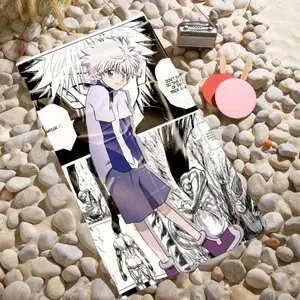 1 piece Hunter × Hunter Fantasy Adventure Character Killua Selection themed beach towel - Flannel weaving craft blanket, modern style, suitable for sofas and beds, all-season use, super soft and warm, digital print design, 100% polyester material