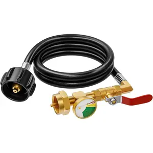 Propane Refill Adapter with Valve and Gauge, 3 FT Propane Tank Refill Adapter Hose with ON/Off Control Valve, Propane Refill Adapter for 1 lb. Tanks