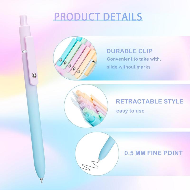 5 count Zennyth Gel Pens Quick Dry Fine Point  Retractable Rolling Ball Black Ink Smooth Writing Pens for School Office (Macarons)