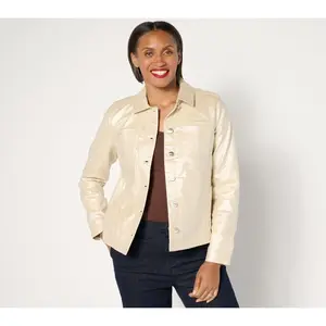 QVC Women's Signature Coated Denim Jacket with Pockets