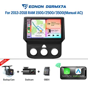 EONON Car Stereo with Dashcam & OBDII & Backup Camera for Dodge RAM 1500/2500/3500 (2013-2018) Manual AC, Wireless CarPlay & Android Auto, 9" Android 13/14 Touch Screen, Steering Wheel Controls, GPS Navigation, BT, Wi-Fi, Sub - DGRMX7A
