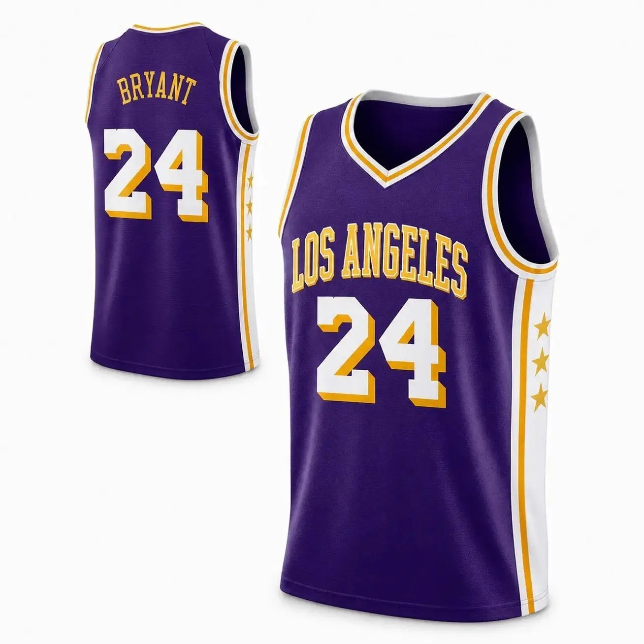 Male Breathable Mesh Los Angeles-Style 24 Purple Gold Basketball Jersey, Retro Sleeveless Lightweight Fit Game Day Wear, Cold Wash Safe Athletic Fan Shirt for Streetwear, Gym, Summer Casual Outfits, Number Display