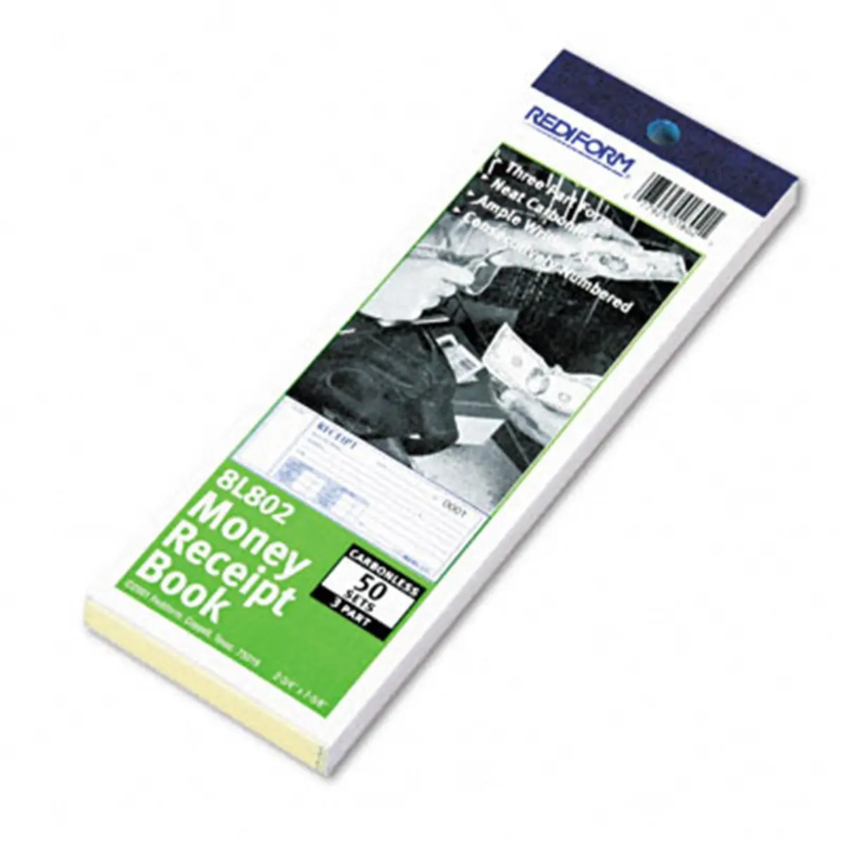 Rediform Carbonless Triplicate Receipt Forms - 2-3/4"x7", 50 Sets/Book, Red Consecutive Numbering, Preprinted Top, Security Screen, Flexible Cover, Alteration Protection