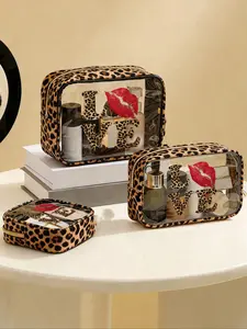 Transparent PVC Leopard Print Makeup Bag, Portable Cosmetic Pouch, Waterproof Zipper Case, Large Capacity Travel Organizer, Makeup Storage Organizer, Beauty Bag, Cosmetics Bag, Makeup Organizer Pouches
