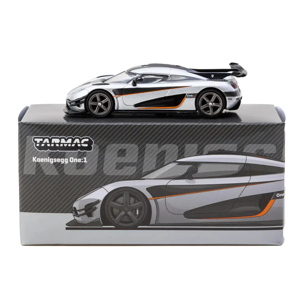 Tarmac Works 1:64 Koenigsegg One:1 Silver Metallic with Black Stripes "Global64" Series Diecast Model Car T64G-TL054-SL