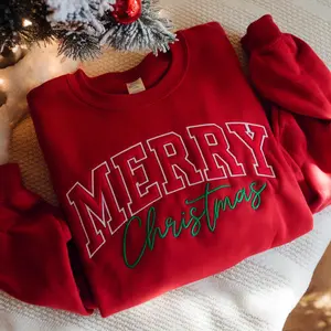 Embroidered Merry Christmas Sweatshirt: Festive Holiday T-Shirt Hoodie