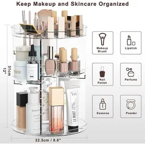 360 Rotating Makeup Organizer, Spinning Skincare Organizers with Slot Top, Cosmetic Storage Shelf with 8 Adjustable Layers Revolving Perfume Organizer