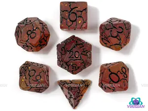 Magma Strike | Semi-Translucent Orange, Foil, Black Lightning Crack Design | Resin Dice Set (7)
