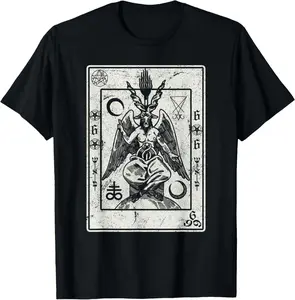 100% Cotton Unisex Baphomet Occult Goat Head Devil Tarot Card Design T-Shirt