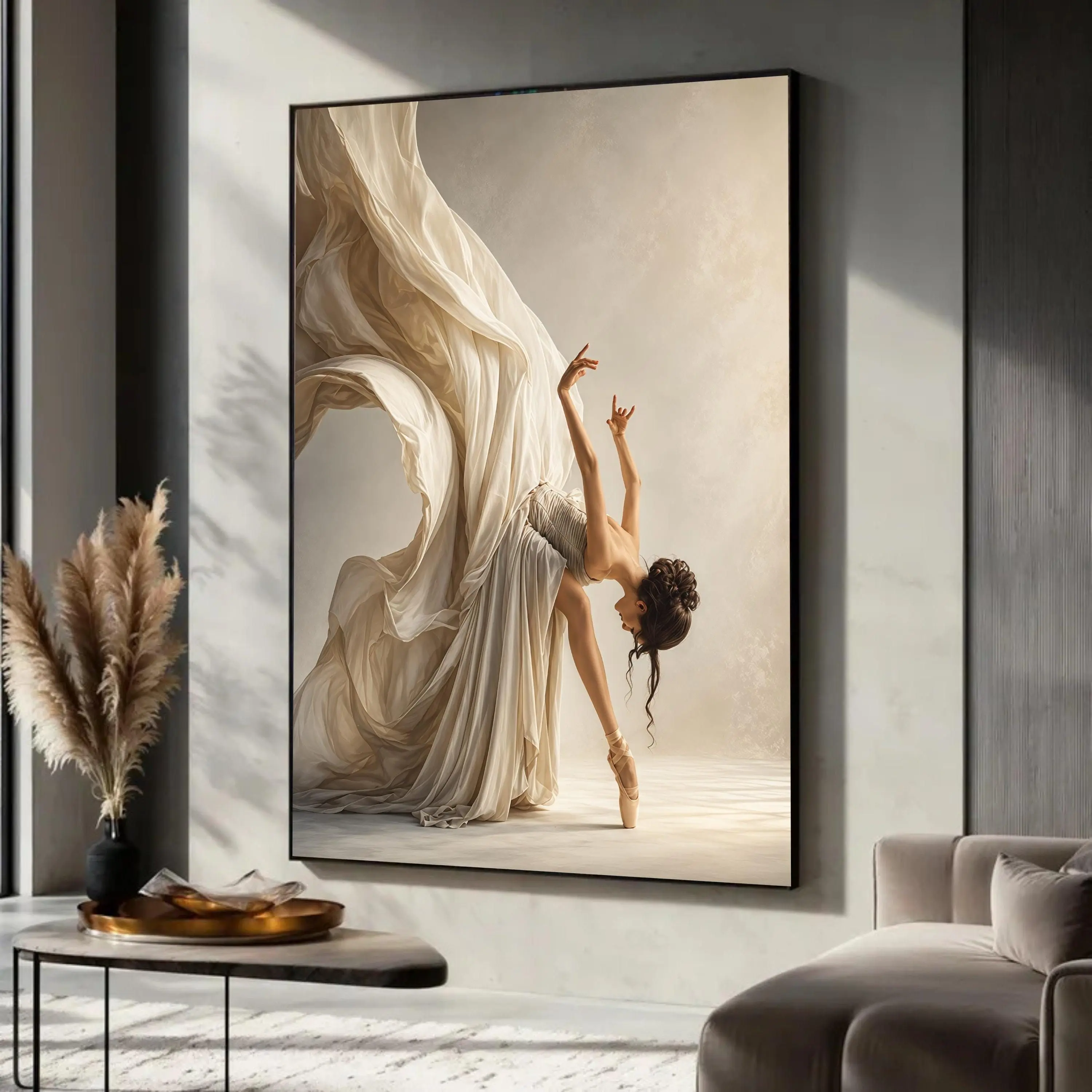 [Sale off up to 40%] [Frame Canvas] Ballerina Pose Canvas Print, Flowing Dress Dance Art, Soft Neutral Tones Home Decor