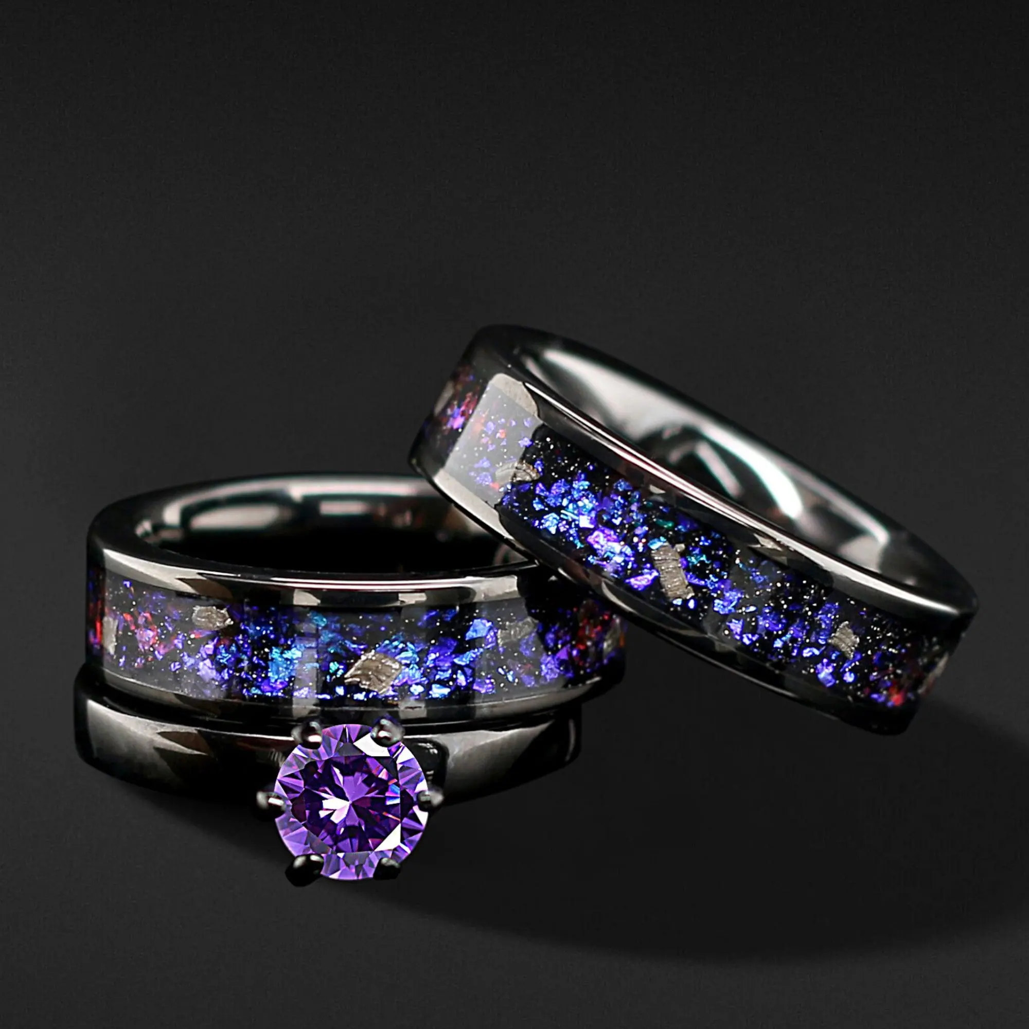 NEBULA — Meteorite & Opal Engagement Set for Him & Her