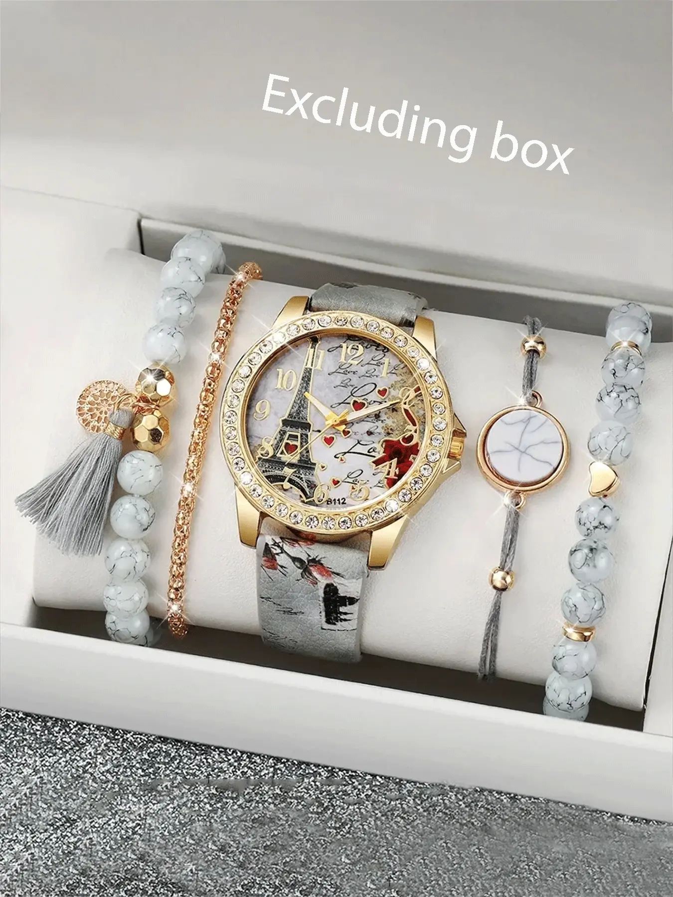 5 Pcs/set Women's Fashion Jewelry Watch Set European and American Classic Retro Quartz Watch with Exquisite Fringe Bracelet Set Accessories Set