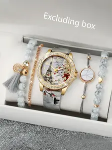 5 Pcs/set Women's Fashion Jewelry Watch Set European and American Classic Retro Quartz Watch with Exquisite Fringe Bracelet Set