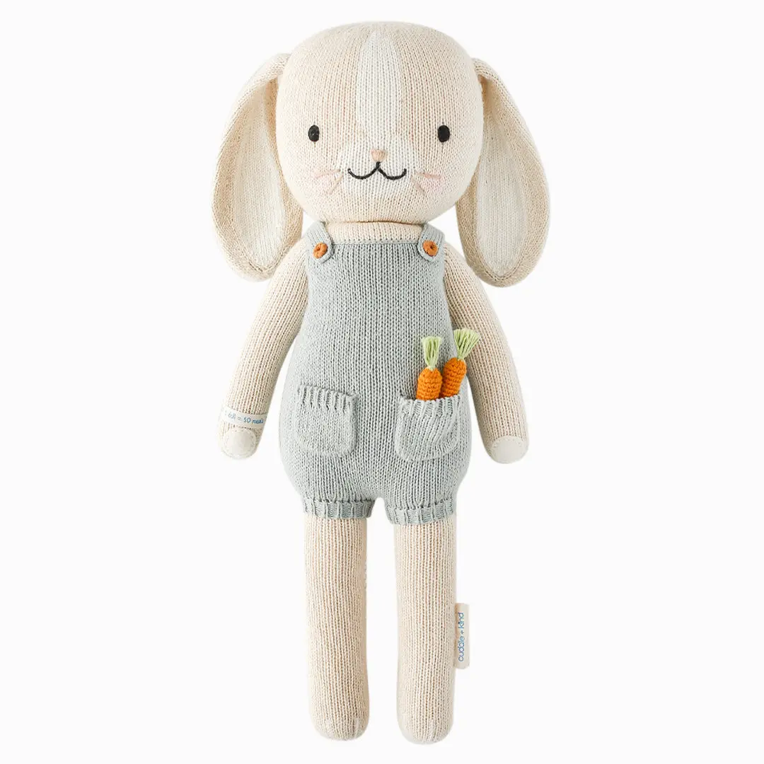 cuddle+kind Henry the bunny 13" hand-knit doll - 1 doll = 10 meals, fair trade, heirloom quality, handcrafted in Peru, 100% cotton yarn