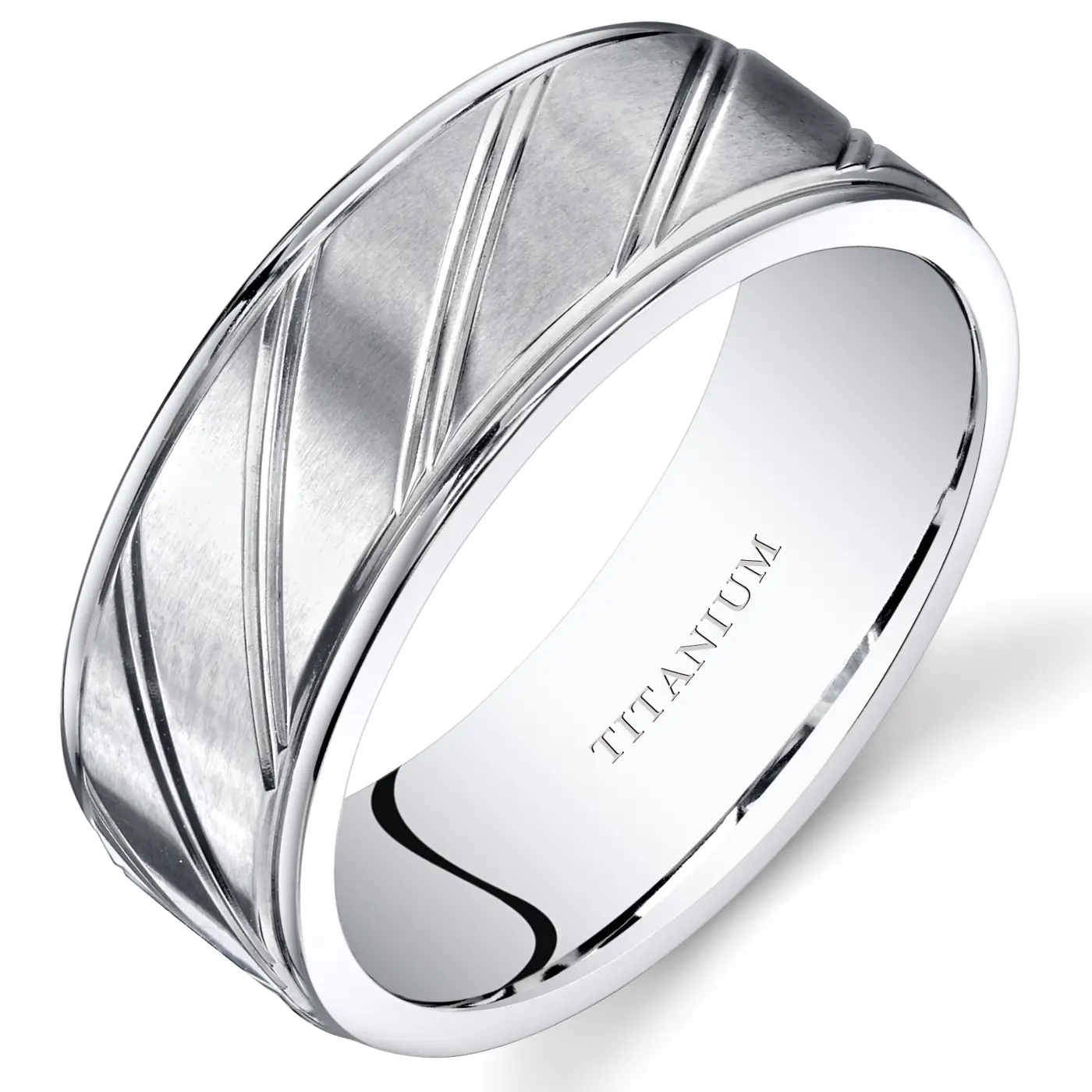 Men's Matte Finish Diagonal Grooves 8mm Titanium Band