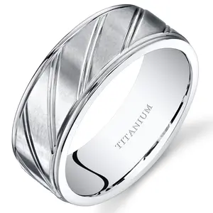 Men's Matte Finish Diagonal Grooves 8mm Titanium Band