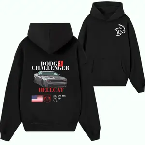 Challenger Hellcat Muscle Car Graphic Hoodie – Black Streetwear Sweatshirt Featuring Hellcat Performance Car Design