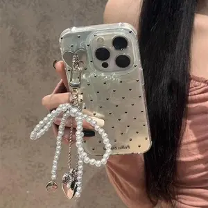 Heart Pearl Beads Case For Samsung Galaxy F17 M17 A13 M23 M14 A04S A04E A50 A50S A30S A12 A26 A07 A17 A34 A54 A06 A36 A04 A03 A06 A24 A53 A25 A14 A32 A52 A52S A05 A05S A02S A03S Transparent Phone Cover Cases