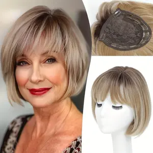 Ladies' Short Bob Wig with Bangs - 10-inch Side Part, 7-inch Large Base, Suitable for Thin Hair, Natural Density Black Brown Clip-In/Clip-On Wig, Comfortable and Easy to Style, Enhances Baldness and Sensitive Scalp Care, Women's Thin Hair Wig