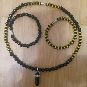 rastafa bead necklace set with natural stone pandent