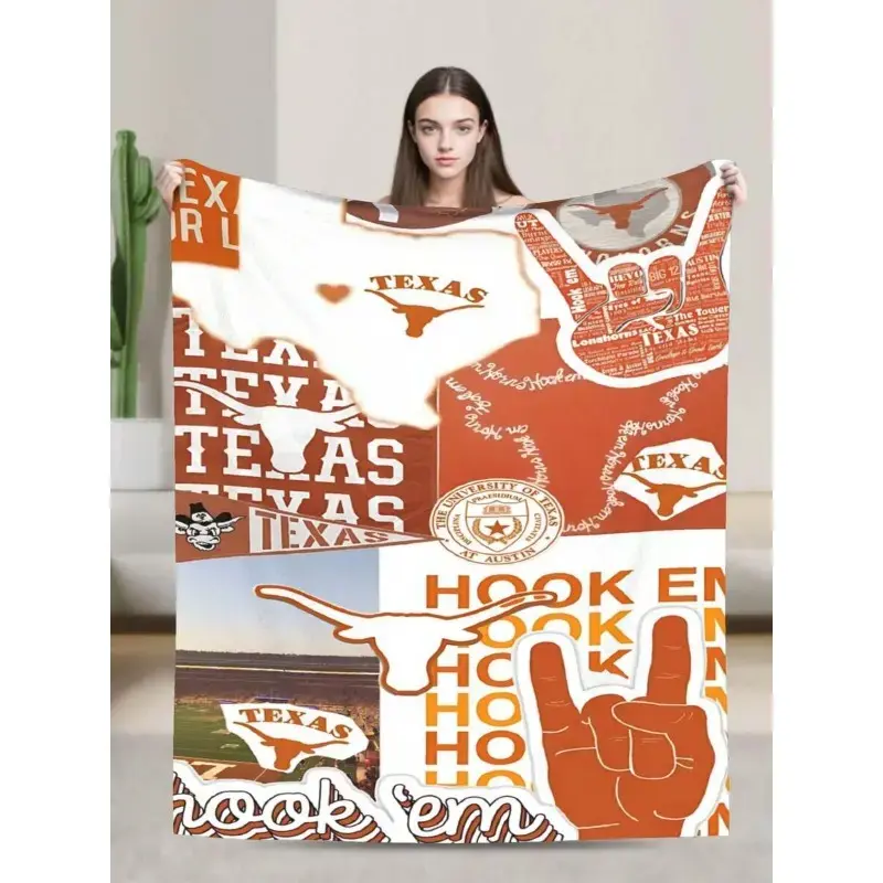 Texas Longhorns Burnt Orange Flannel Throw Blanket - College Sports Logo Team Print Blanket with Bold Horn Artwork, Cozy Cover for Game Day, Dorm, Birthday Holiday Gift for Texas Supporters, College Sports Logo Blankets, Sports Logo Blankets