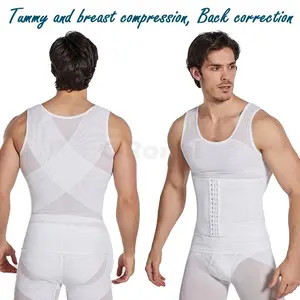 Button-adjustable corset Tightens belly Hides chest Special for obesity Body shaping Compress shirt Strong High elasticity Invisible Breathable Men Fitness Sports Nylon fabric