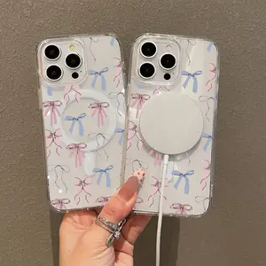 Magnetic Soft Case for iPhone17 pro max / 17 pro / 11/12/13/14/15/16/promax, cute Bow Ribbon MagSafe Compatible,Springtok Aesthetic Pattern Design Lightweight,AntiScratch,and Trendy y2cased Protector Screen Protector Resistance Shockproof Cover Protection