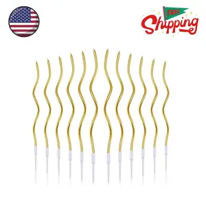 12 Pcs Twisted Birthday Candles Spiral Metallic Cupcake Thin Long Cake Candles Gold