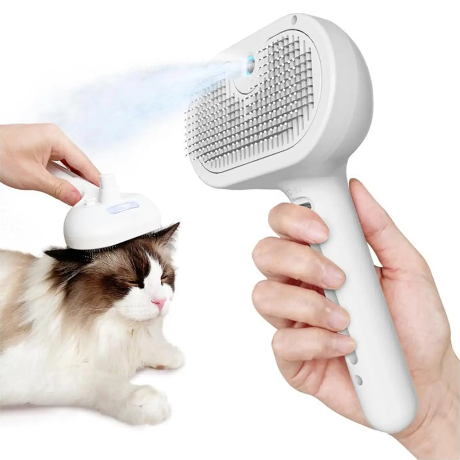 Cat Steam Brush, 3 In 1 Steamy Cat Brush with Release Button and Tank, Anti-Static Pet Spray Hair Removal Comb, Rechargeable Steam Dog Comb for Furry