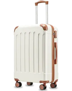 28 Inch Luggage with Spinner Wheels, Hardside Suitcase with TSA Lock,White Brown, Perfect for Travel & Business